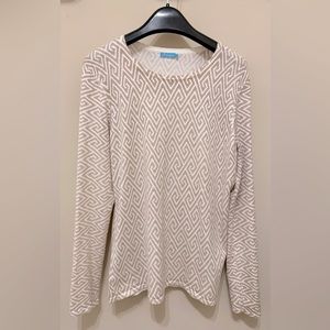 J.McLaughlin Tan and White Greek Key Sweater with Buttons